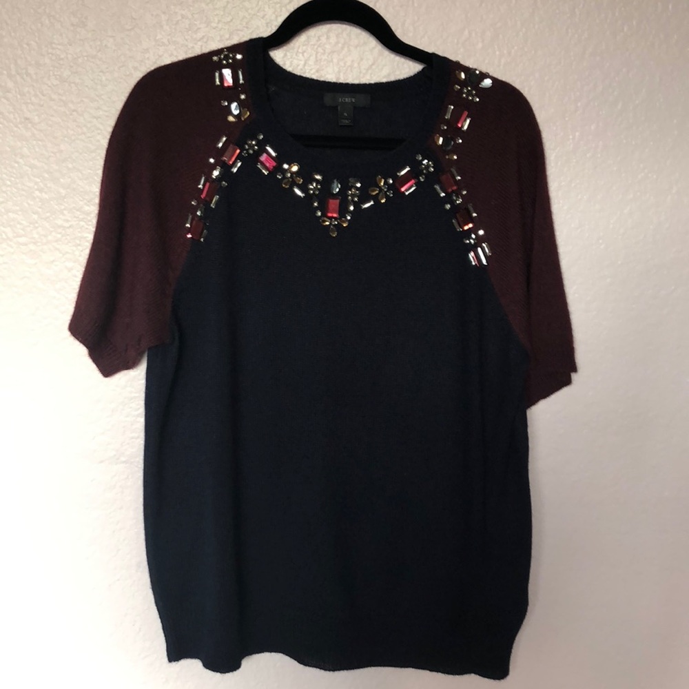 J.crew beaded collar sweater. Maroon & navy. Xl